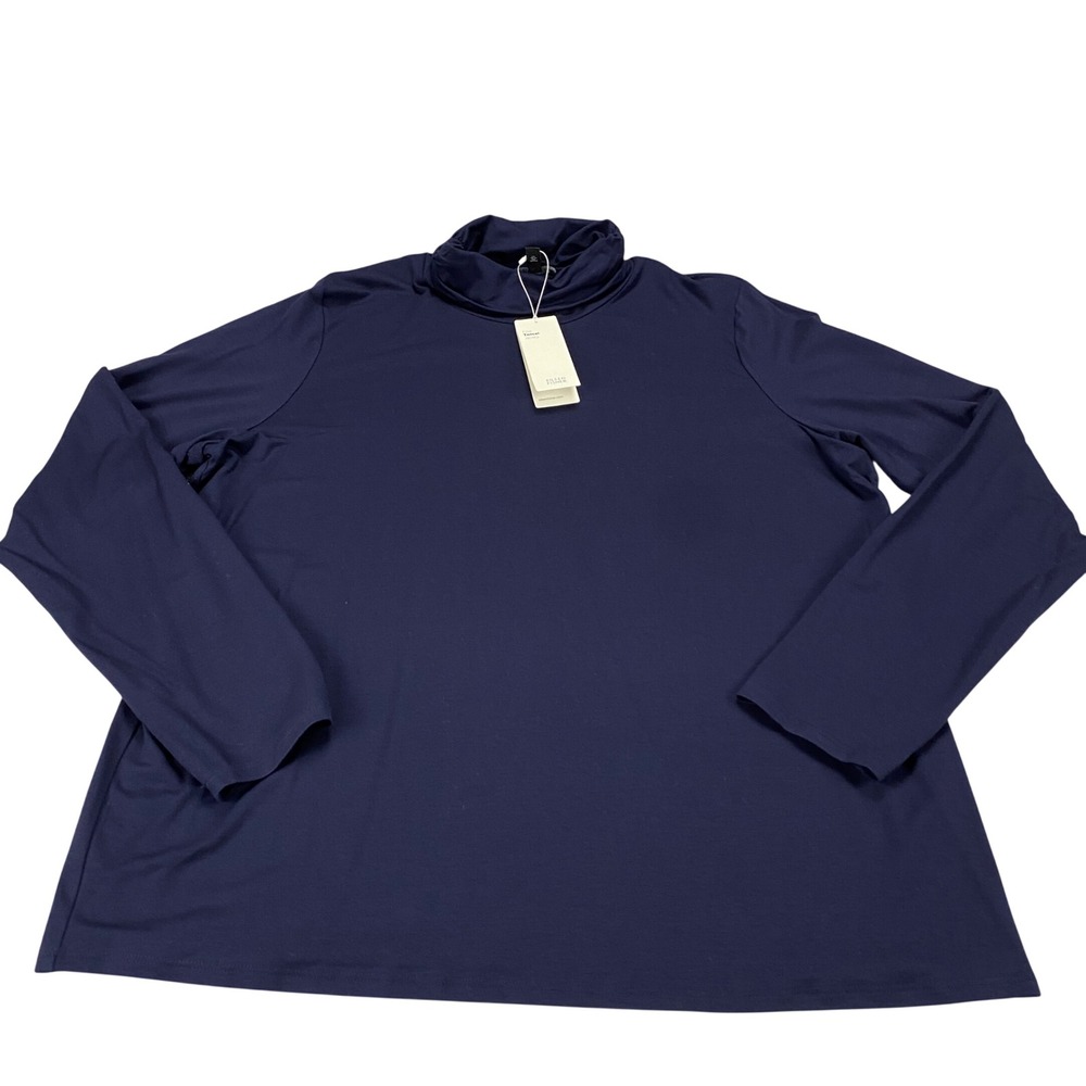 Eileen Fisher Midnight Navy Tencel Jersey Scrunch Neck Top XL NEW